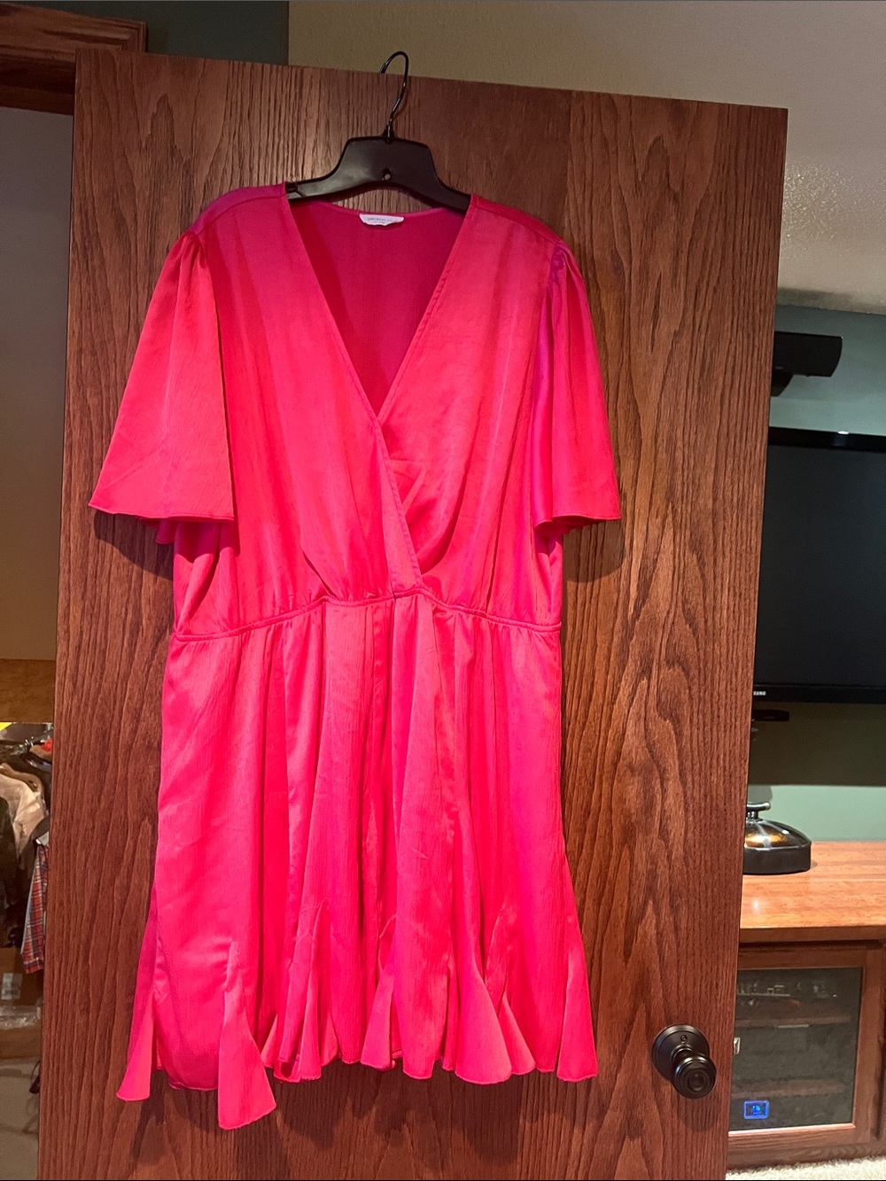 Women's V-Neck Short Sleeve Pink Dress